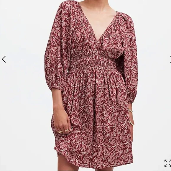 Puff-Sleeve V-Neck Mini Dress in Paisley Floral - Picture 3 of 8
